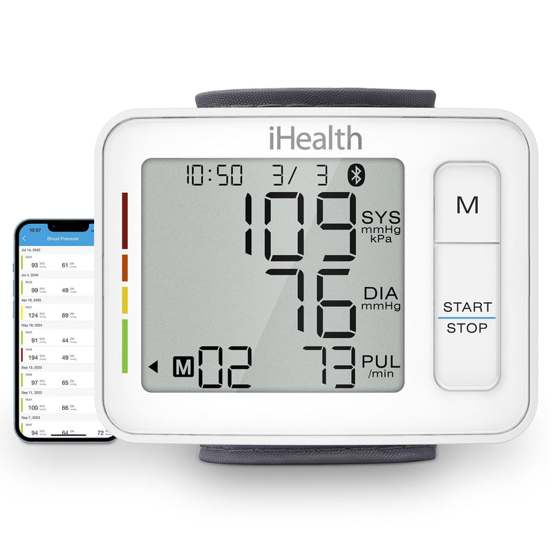 iHealth Push Wrist Blood Pressure Monitor, Digital Bluetooth Blood Pressure Machine with Large Display and Portable Carrying Case for at Home and Travel Use - BeesActive Australia