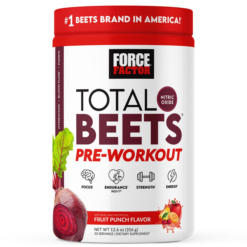 FORCE FACTOR Total Beets Pre-Workout Powder to Boost Energy & Endurance, Increase Strength, and Improve Blood Flow and Pumps, Nitric Oxide Supplement with Beet Root Powder, Fruit Punch, 30 Servings - BeesActive Australia