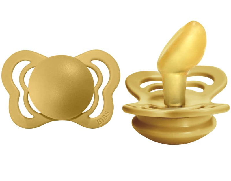 BIBS Pacifiers - Couture Collection | BPA-Free Baby Pacifier | Made in Denmark | Set of 2 Mustard Color Premium Soothers | Size 6-18 Months - BeesActive Australia