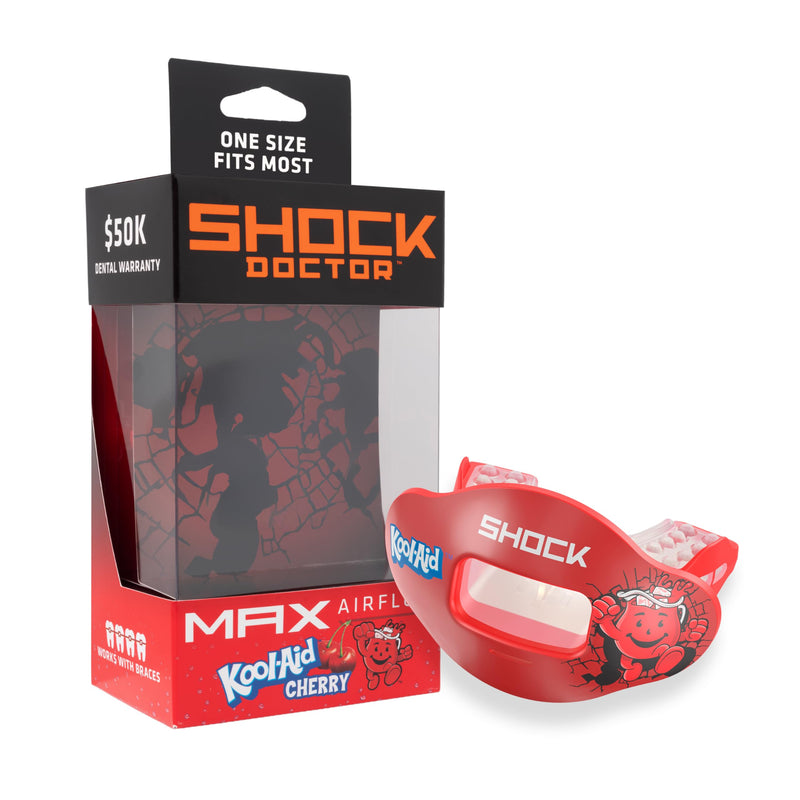 Shock Doctor Kool Aid Lip Guard Mouth Guard - Max Air Flow, Full Mouth Protection Compatible with Braces, Lip Guard, Instant Fit Mouthguard for Football, Hockey, Lacrosse Kool-aid Cherry Adult