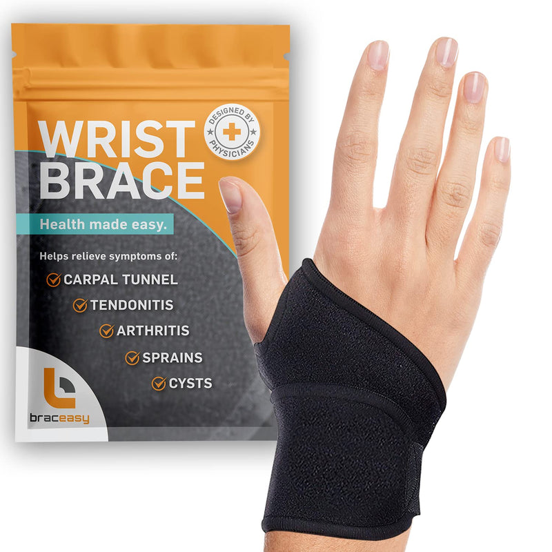 BracEasy Wrist Brace: Left & Right Hand Wrist Brace/Wrist Support Wrist Wraps - Carpal Tunnel Wrist Brace for Night Support - Wrist Brace for Wrist Pain; Hand Brace; Wrist Guard [Black; Single] Black - Single - BeesActive Australia