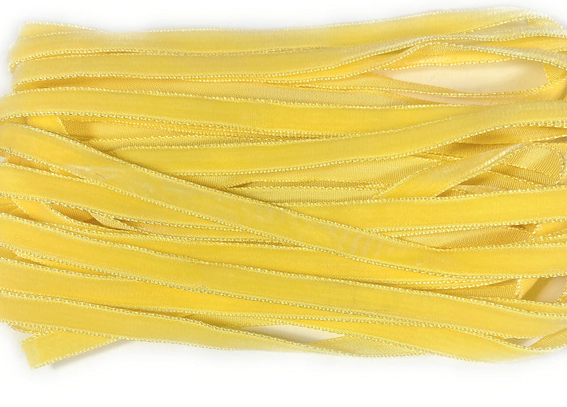 Vintage 3/8'' Canary Yellow Velvet Rayon Ribbon -Velvet ,10 Yards-Made in France -Canari 1335 ( Yellow Velvet) 10 yards 3/8'' Canary Yellow Velvet - BeesActive Australia