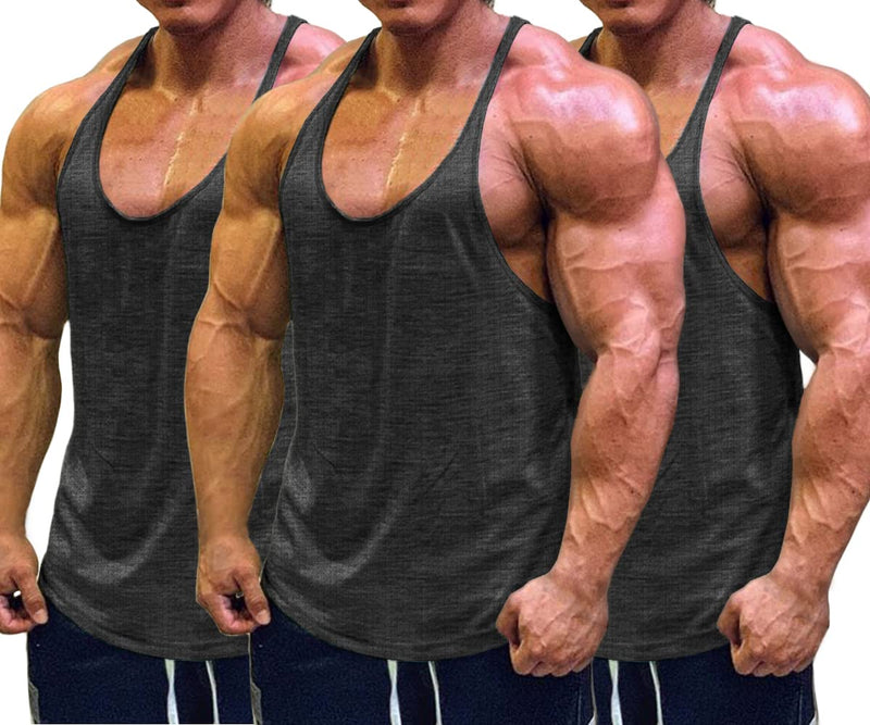 Muscle Cmdr Men's Bodybuilding Stringer Tank Tops Y-Back Gym Fitness Workout Training Running T-Shirts Athletic Quick Dry Top Large 0black*3ps - BeesActive Australia