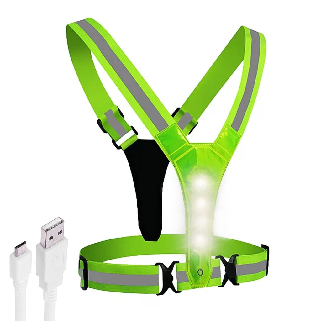 LED Reflective Vest Gear/Running Biking Cycling Reflective Night Vest Green/6 Hours use time/USB Rechargeable/Adjustable Fit/LED Reflective Safety Vest for Men Women and Kids (GREEN) - BeesActive Australia