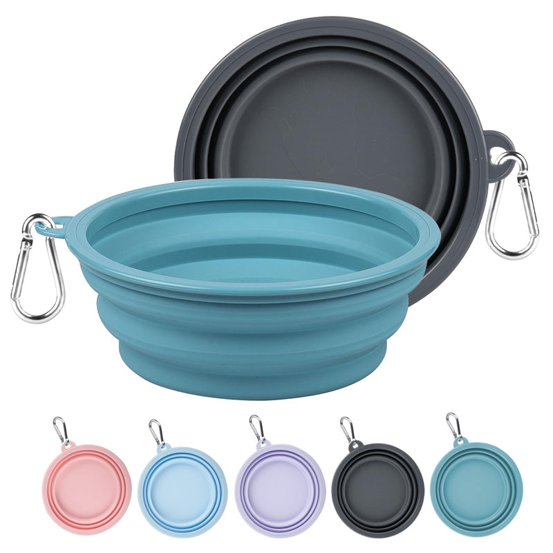 Kytely Collapsible Dog Bowls Medium (650ml), 2 Pack Travel Dog Bowls for Dog Cat, Portable Dog Water Food Bowl with Clasp, Pet Cat Feeding Cup Dish for Outdoor, Travel, Walking, Parking Lake Blue & Grey - BeesActive Australia