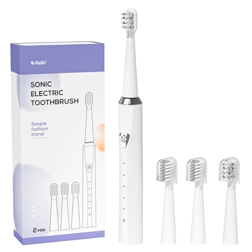 Y-Kelin V-Shaped Orthodontic Electric Toothbrush for Braces, Sonic Toothbrush with 2 Concave Replacement Heads and 2 Convex Replacement Heads, Soft Bristle, 5 Modes IPX7 Waterproof (White) White