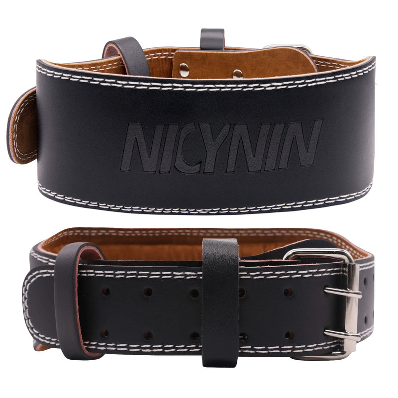Leather Weightlifting Belt, Weight Lifting Belt 4 Inch Wide for Men Women, Gym Lever Belts -Lower Back Support- for Workout, Powerlifting, Squats, Deadlifts, Cross Training Black Large 29.9"-39.6" (Waist size not pant size)