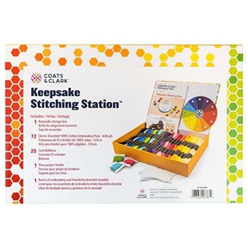 Coats & Clark Keepsake Stitching Box, Embroidery Thread & Cross Stitch Kit 8.75y Multicolor
