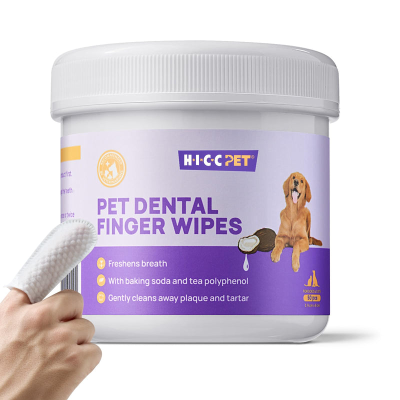 HICC Pet Teeth Cleaning Wipes for Dogs & Cats, Remove Bad Breath by Removing Plaque and Tartar Buildup No-Rinse Dog Finger Toothbrush, Disposable Gentle Cleaning & Gum Care Pet Wipes, 50 Counts Unscented 50 Count (Pack of 1) - BeesActive Australia