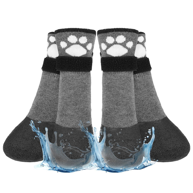 BEAUTYZOO Anti Slip Dog Socks Boots, Dog Shoes for Hot/Cold Pavement Snow Rain Days,Waterproof Grip Dog Booties Paw Protector for Hardwood Floor, Prevent Licking for Small Medium Large Senior Old Dogs Grey - BeesActive Australia