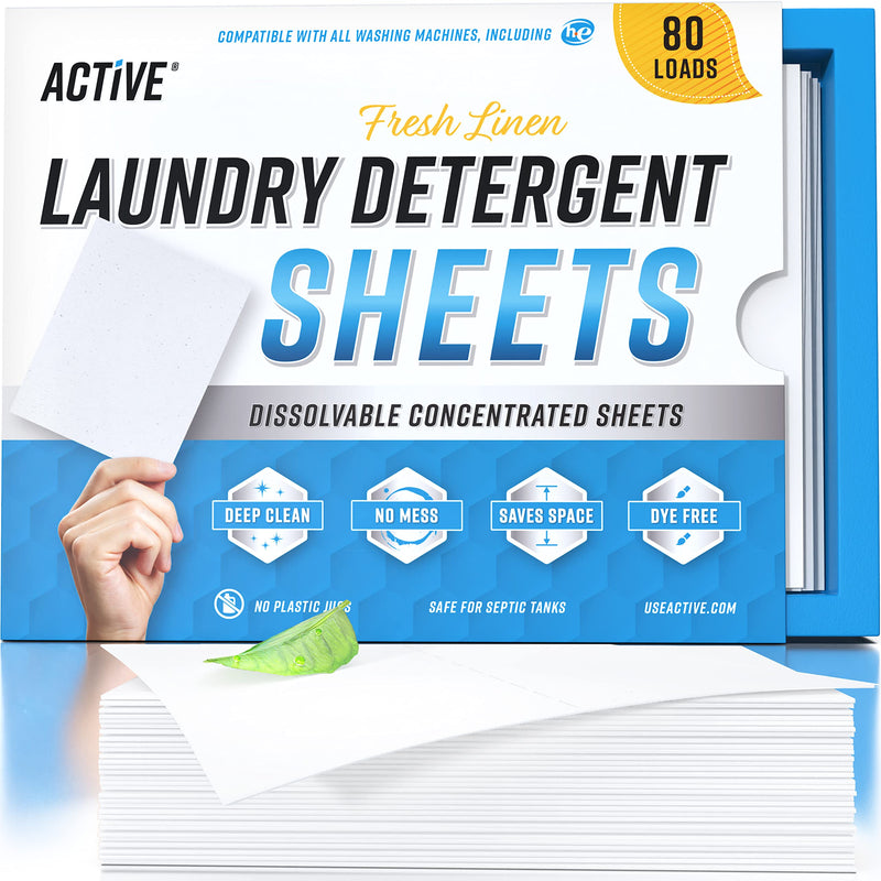 Laundry Detergent Sheets Eco Washing Strips - 80 Loads, Liquidless Fresh Scented Clothes Washer Sheet, Zero Waste Travel Laundry Strip, Dissolvable Space Saving Sheets for HE - Linen Scent Fresh Scent - BeesActive Australia