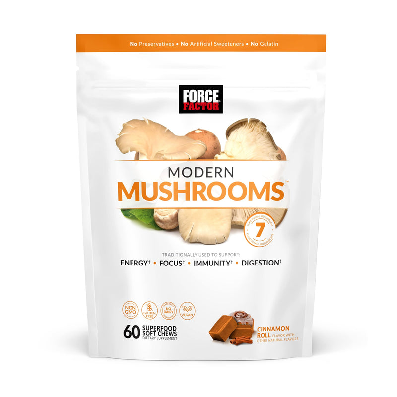 Force Factor Modern Mushrooms Soft Chews, Mushroom Supplement with Lions Mane, Turkey Tail, & Cordyceps to Support Energy, Focus, Immunity, & Digestion, Cinnamon Roll, 60 Soft Chews 60 Count (Pack of 1) - BeesActive Australia