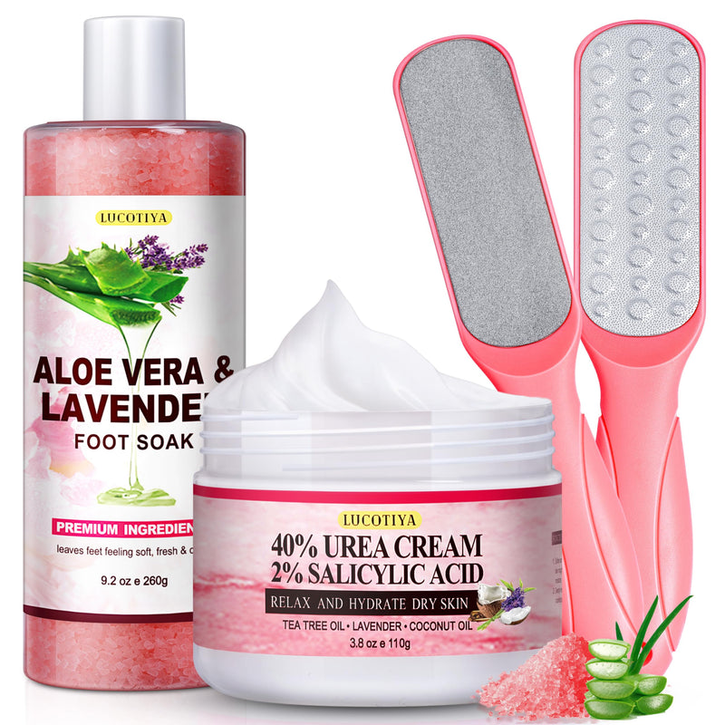 LUCOTIYA Pedicure Kit Foot Spa Soak Set Callus/Cuticle Remover File, Dead Skin Urea Cream for Feet Aloe Lavender Pedicure Supplies for Dry Cracked Feet for Women Men ﻿ - BeesActive Australia