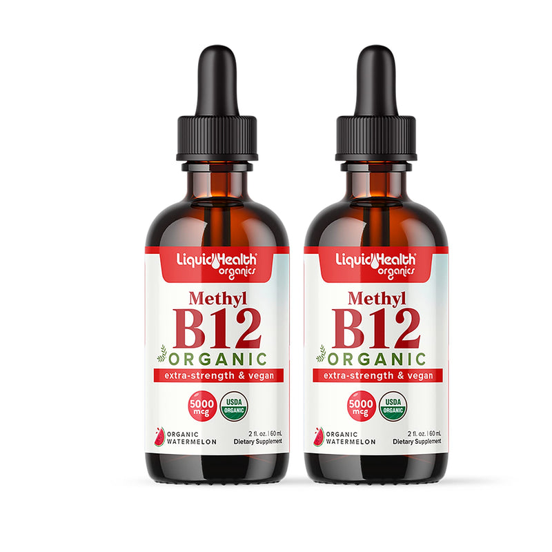 LIQUIDHEALTH USDA Organic Methyl Vitamin B12 Methylcobalamin Liquid Drops with Tart Cherry Juice - Boost Energy, Immune Support, Improve Memory & Concentration - USA Made, Vegan, Non-GMO (2 Pack) 2 Fl Oz (Pack of 2)