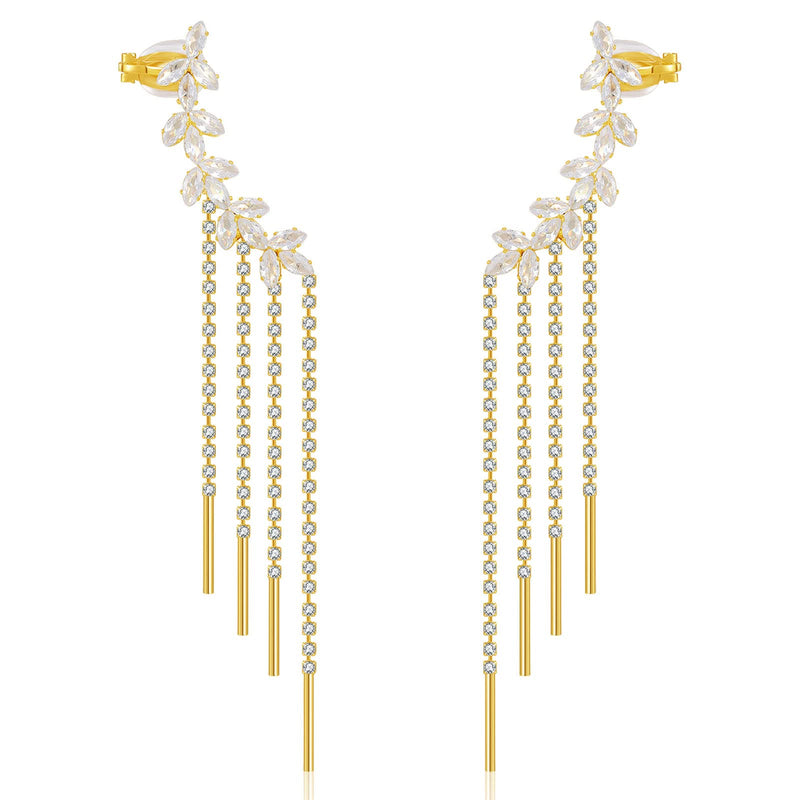 Tassel Ear Cuff Earrings for Women - Rhinestone Copper Ear Clip - BeesActive Australia