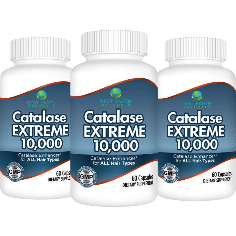 Best Earth Naturals Catalase Extreme Supplement 10,000 with Saw Palmetto, Biotin, Fo-Ti, PABA - Hair Supplements for Strong Hair - 180 Capsules - Pack of 3 (90-Day Supply)