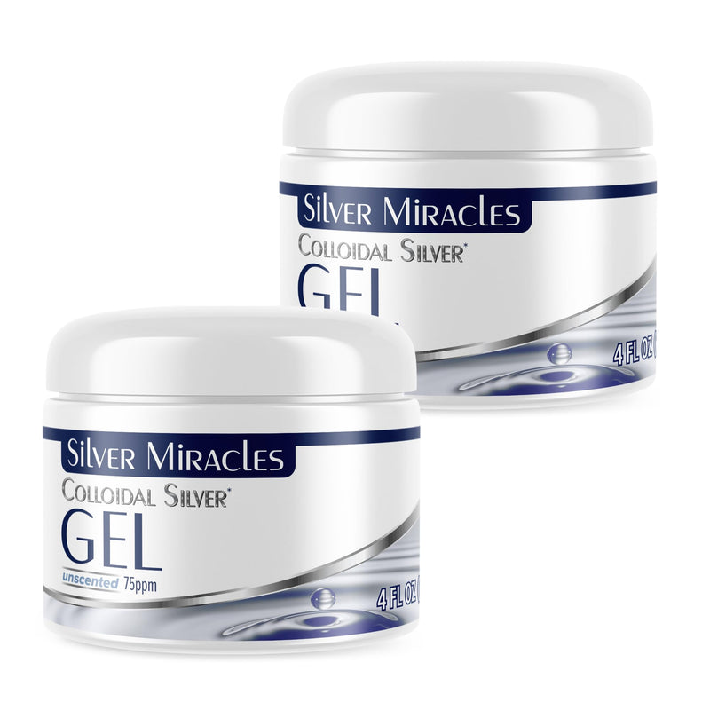 Silver Miracles Colloidal Silver Gel - Nano Silver Gel Wound Care - Healing Ointment for Burns & Irritated Skin - 4 Oz Unscented - Two Pack Unflavored 4 Fl Oz (Pack of 2)