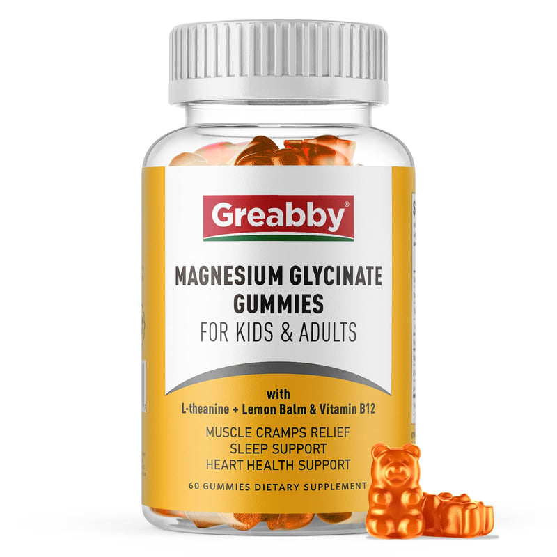 Magnesium Glycinate Gummies for Kids & Adults, 60 Count | Magnesium Glycinate 300mg per Serving, Supplement with L-Theanine, Lemon Balm & Vitamin B12 1
