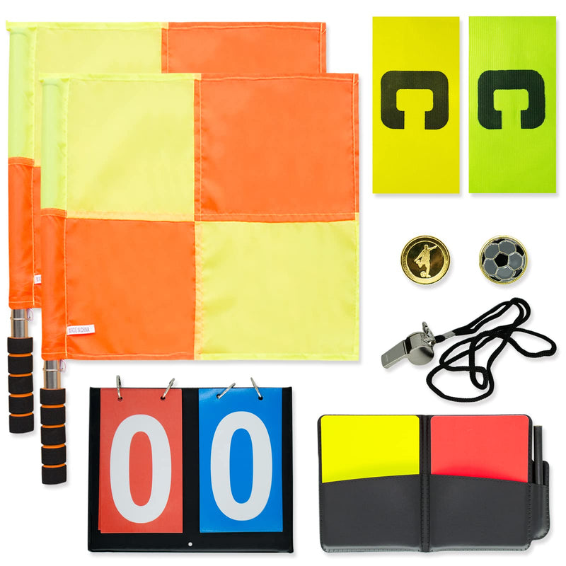 Soccer Referee Flags Kit - 8PCS Referee Toolkit Including Whistle, Referee Cards, Score Book, Flip Coin, and Captain Armband - BeesActive Australia