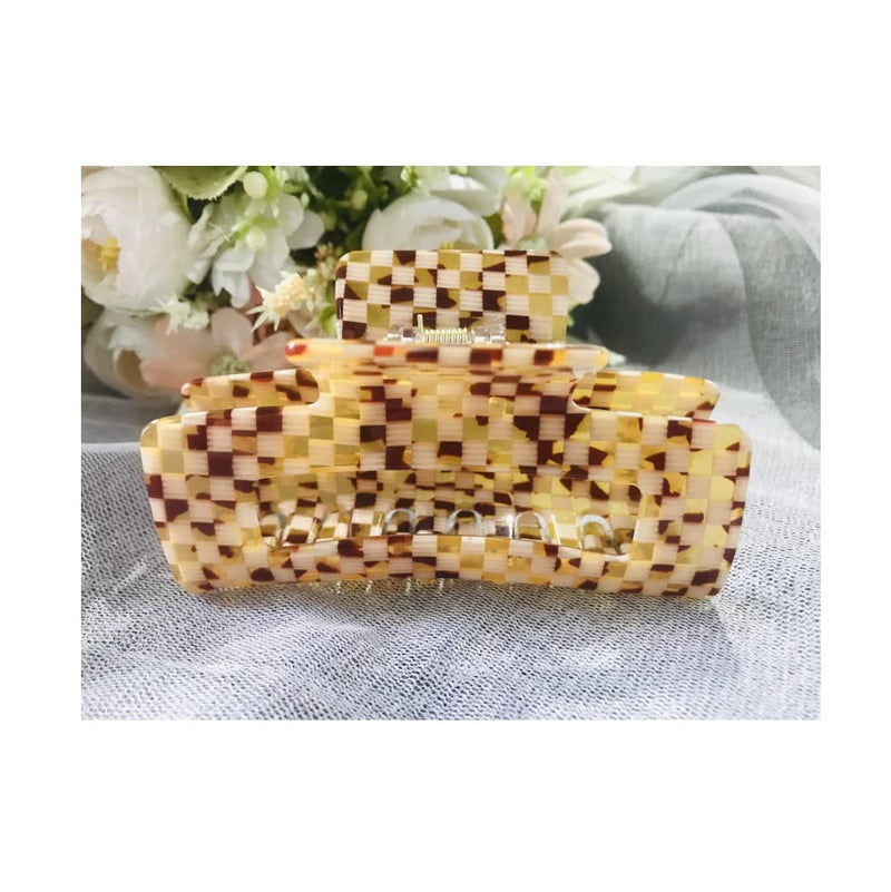 Checkered Hair Claw Clips for Women Girls Fashion Hair Clips for Styling Claw Clamps Thick Hair Retro Rectangle Shape, YOEMAYUNER (1PC Large Size/Brown, 3.94inch) 1PC Large Size/Brown, 3.94inch - BeesActive Australia