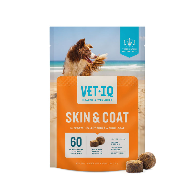 VetIQ Skin and Coat Supplement for Dogs, Helps Maintain Healthy Skin and Shiny Coat, Hickory Smoke Flavor Dog Chew, Made in The USA, 60 Count - BeesActive Australia