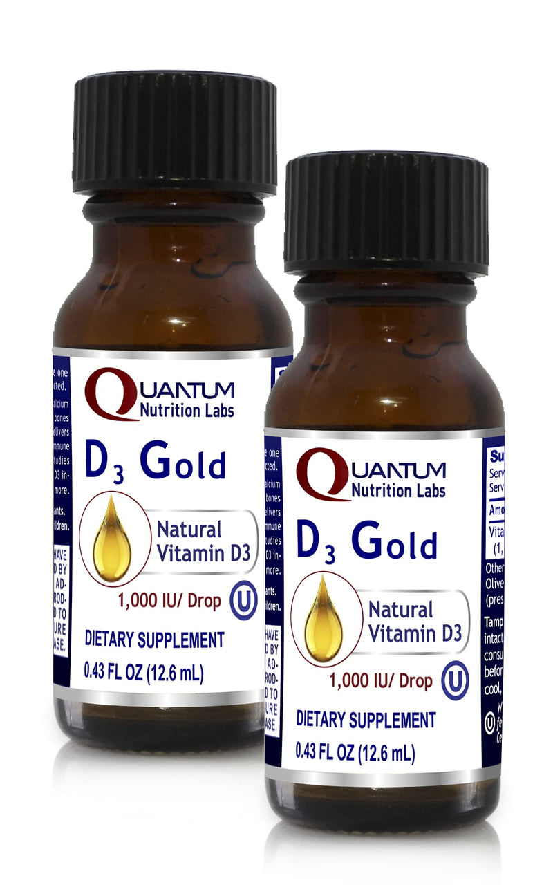 QNL D3 Gold - Vitamin D Liquid Drops - Bone Strength Supplement - Offers Cardiovascular & Immune Support - Premium Health & Wellness Product - 0.43 fl oz (2 Pack)