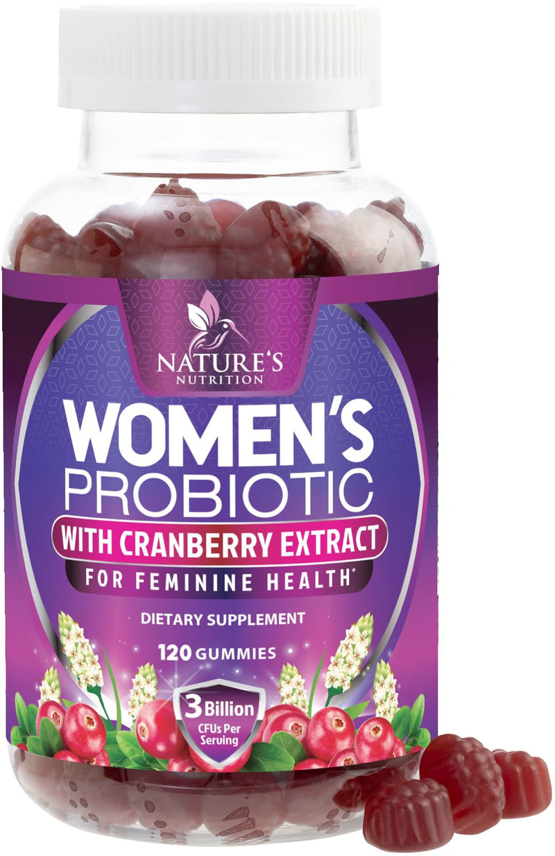 Probiotics for Women Gummies with Cranberry - 6 Premium Strains for PH Balance - Women Probiotics for Digestive Health, Vaginal & Immune Support, Women's Probiotic Feminine Health Gummy - 120 Gummies 120 Count (Pack of 1)
