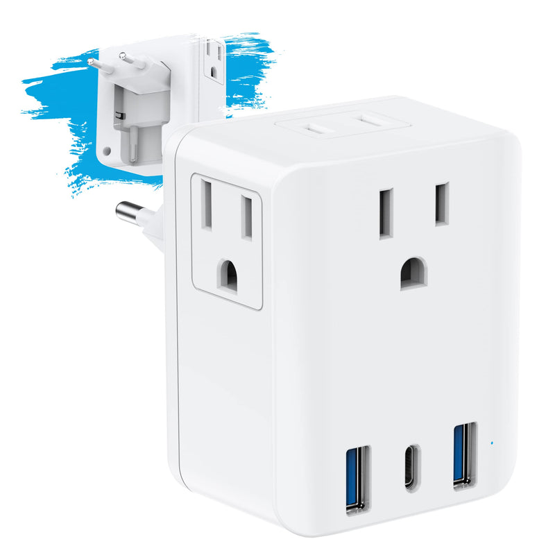 European Travel Plug Adapter,Foldable 4AC International Power Plug Adapter with USB C, Type C Outlet Adaptor Charger for US to Most Europe EU Iceland France Germany Spain Italy Travel FD3AC-1PC - BeesActive Australia