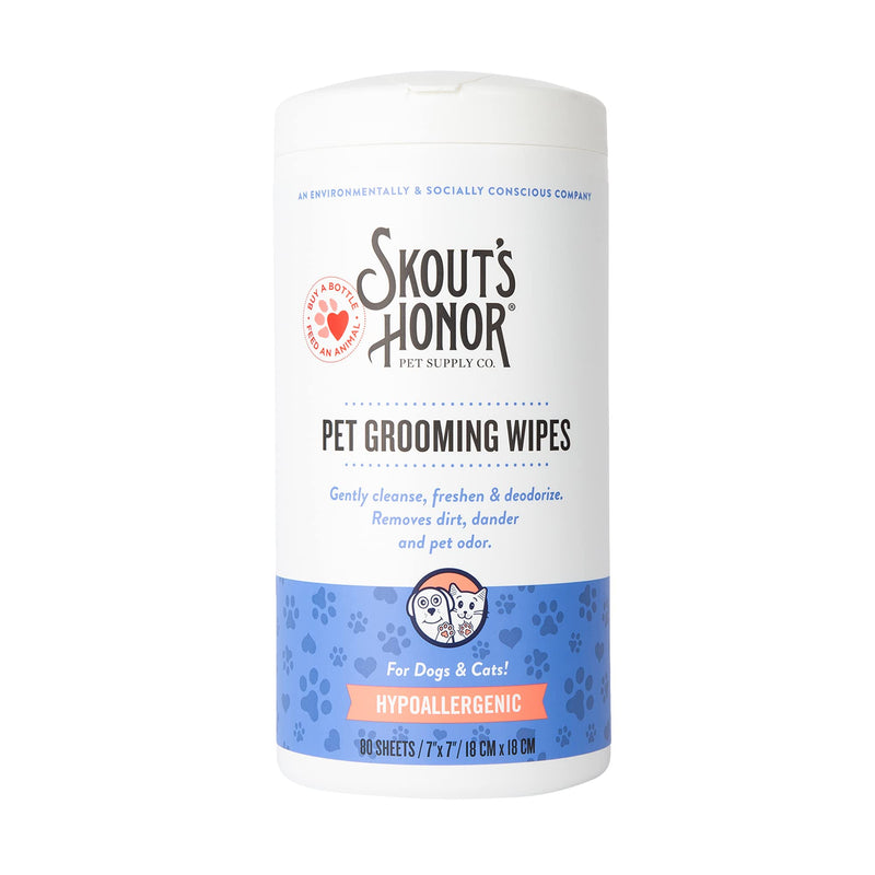SKOUT'S HONOR Pet Grooming Wipes for Dogs and Cats - Deodorizing, Plant-Based, Biodegradable, Fragrance-Free - for Paws, Faces, Skin Folds & Bums, 80 Count 1- Pack - PawsPlanet Australia