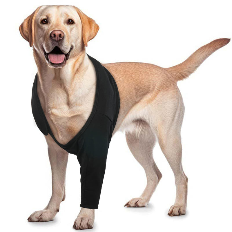 ROZKITCH Dog Recovery Sleeve Front Leg Right Left, Pet Prevent Licking Wound Elbow Knee Protector, Dog Recovery Suit Cone Collar Alternative for Sprain ACL CCL Arthritis Joint Care Black M M(Chest Girth:17.7"-24")