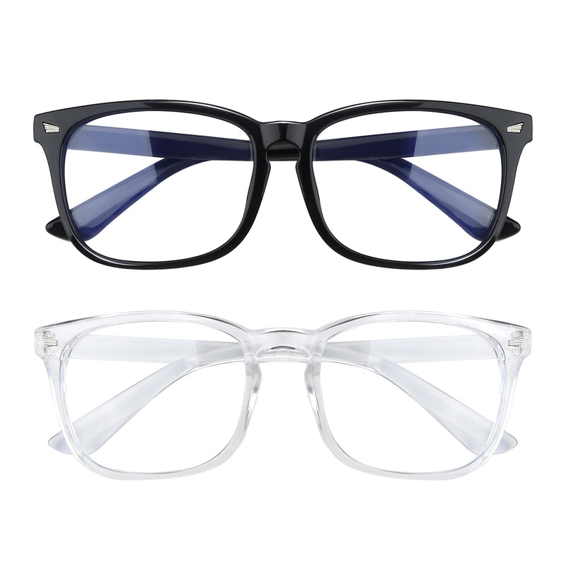 2 Pack, Blue Light Glasses for Women, Blue Light Glasses, Blue Light Glasses Men, Bluelight Glasses Womens, Computer Glasses Black + Transparent - BeesActive Australia