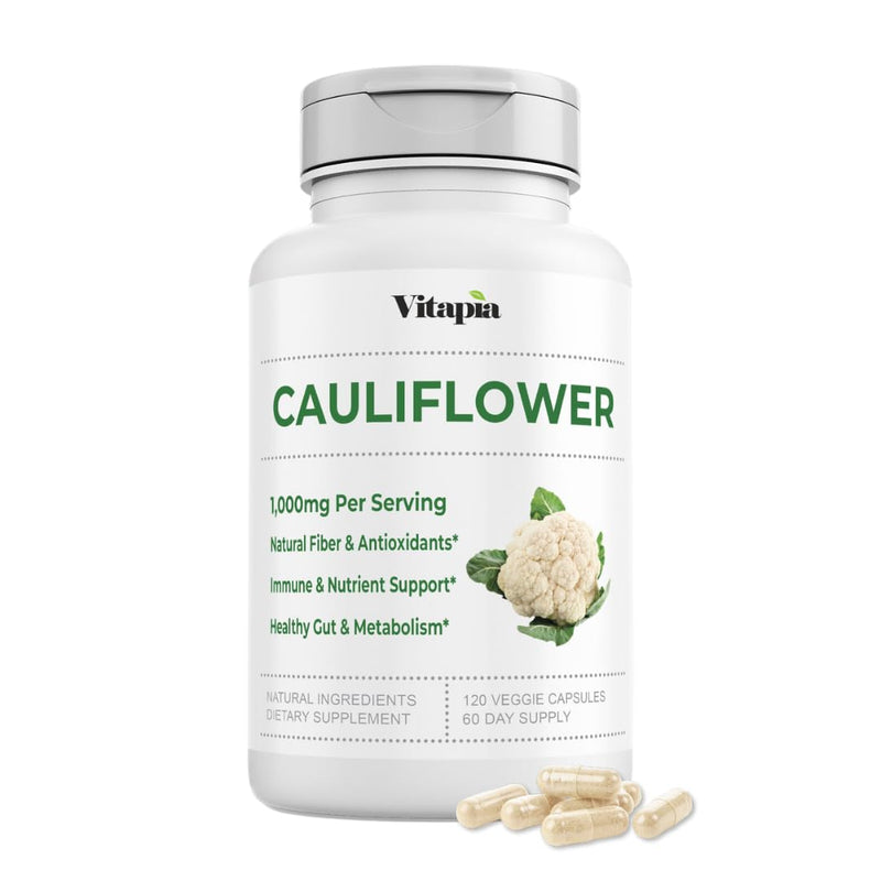 Organic Cauliflower Superfood Veggies Powder Supplement - Natural Sulforaphane, Vitamins, Minerals for Digestion, Energy, Antioxidant Support - 120 Vegetable Capsules, Non-GMO, Gluten-Free Cauliflower 120 Capsules