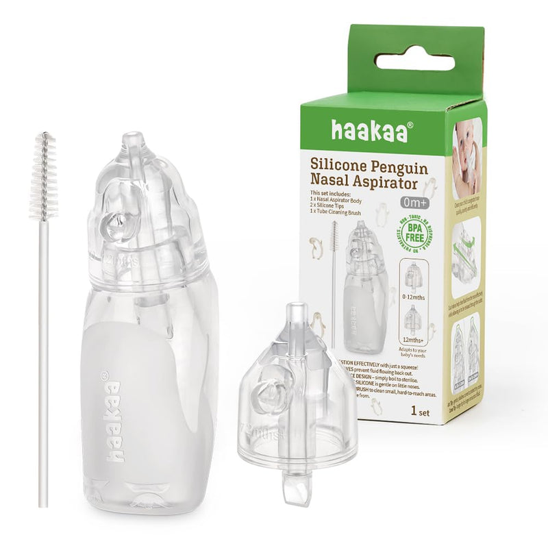 Haakaa Penguin Nasal Aspirator for Baby – Blocked Nose Relief: Works by Suction – BPA, PVC & Phthalate-Free – Food-Grade Silicone – Easy-to-Clean – Fluid Measurement - BeesActive Australia