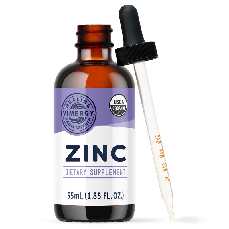 Vimergy Organic Zinc Supplements for Women & Men (7.5mg Liquid Zinc Per Serving) Fast-Absorbing Immune Support, Promotes Healthy Bones & Skin, USDA Certified Organic, Vegan, Up to 27 Servings (55 mL)
