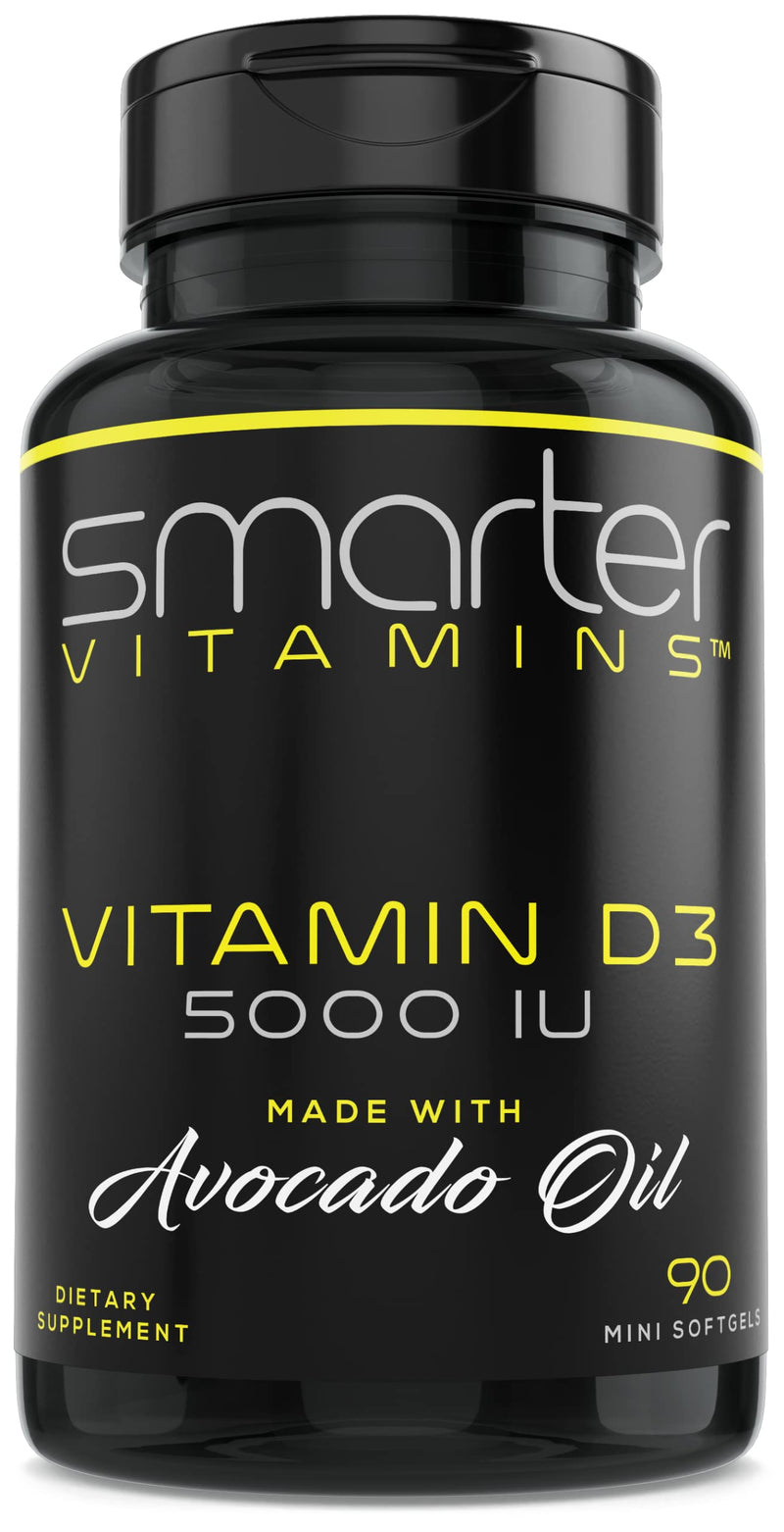 Vitamin D3 5000 IU with Avocado Oil, High Potency 125 mcg, 90 Mini Softgels | D3 in non-GMO avocado oil supports calcium absorption, immune function, strong bones, healthy teeth and muscle function. 1