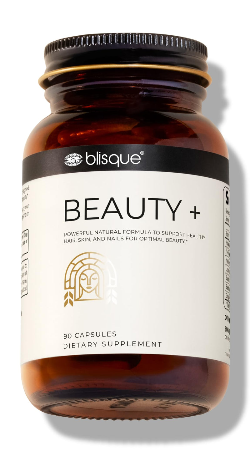 Blisque - Natural Beauty Supplement for Nail Strength, Hair Growth, and Skin Care | with Biotin & Hyaluronic Acid | Doctor Approved | Vegan and Non-GMO | 90 Capsules