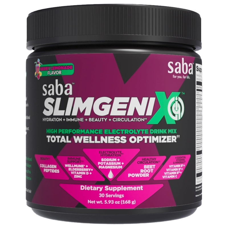 Saba SlimGenix IQ Electrolyte Powder Drink Mix – Hydration + Immune Support with Wellmune, Vitamin C & Zinc | Energy, Recovery & Daily Hydration | Berry Lemonade | 30 Servings