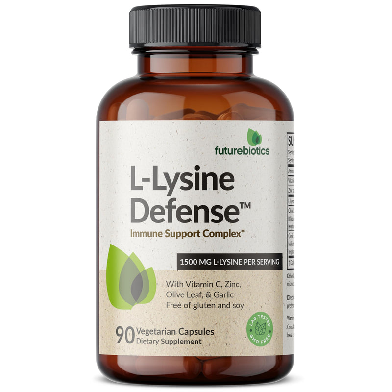 Futurebiotics L-Lysine Defense Immune Support Complex 1500 MG Per Serving with Vitamin C, Zinc, Olive Leaf & Garlic - Non-GMO, 90 Vegetarian Capsules 90 Count (Pack of 1)