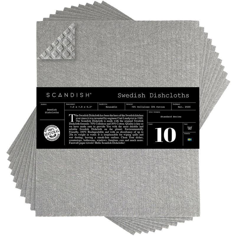 SCANDISH Swedish Dishcloths for Kitchen - 10-Pack Gray Swedish Dish Cloths for Kitchen - Original Swedish Dish Towels - Cellulose Sponge Cloths - Reusable Paper Towels - BeesActive Australia