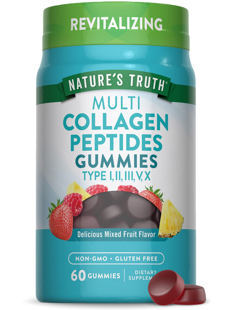 Nature's Truth Multi Collagen Gummies | Type I, II, III, V, X | 60 Count | Non-GMO & Gluten Free Complex Supplement | Mixed Fruit Flavor 60 Count (Pack of 1)