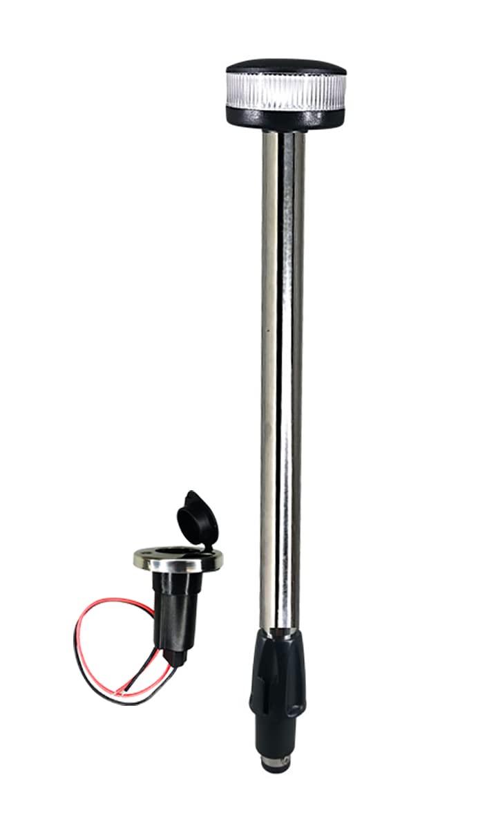 Pactrade Marine All Round White LED, Stern Light, Anchor Light, Pole Light LED Boat Navigation Light with Standard Pole 22'' with Removable 2-Pin Fixed Plug-in Base USCG 2NM for Pontoon, Fishing Boats - BeesActive Australia
