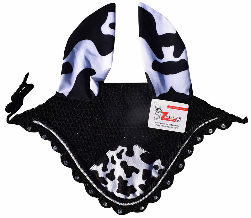 Cow Print Horse Fly Bonnet Ear Net Hat Hood Mask Fly Veil Handmade Crochet Polyester (COB) COB - BeesActive Australia