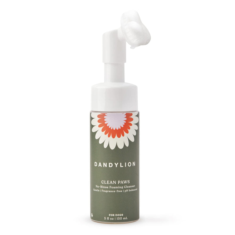 Dandylion Clean Paws | No-Rinse Foaming Cleanser | Gentle, Fragrance-Free, and pH Balanced to Provide a deep Clean Safe for All Dogs | 5fl oz. Bottle with Silicone Bristle Brush 5 Fl Oz Bottle with Brush - BeesActive Australia