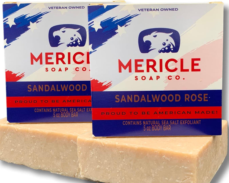 Mericle Soap Co. Sandalwood Rose Organic 5oz Body Bar | Traditional Cold Process Technology | 100% Organic & Natural Ingredients | No Chemicals or Preservatives | Made in the USA - Pack of 2 5.00 Ounce (Pack of 2) - BeesActive Australia