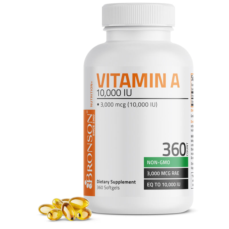 Bronson Vitamin A 10,000 IU Healthy Vision and Immune Support, 360 Softgels | Vitamin A Palmitate, Once-Daily Rapid Release, Skin, Growth & Reproduction Support, Non-GMO Unflavored 360 Count (Pack of 1)
