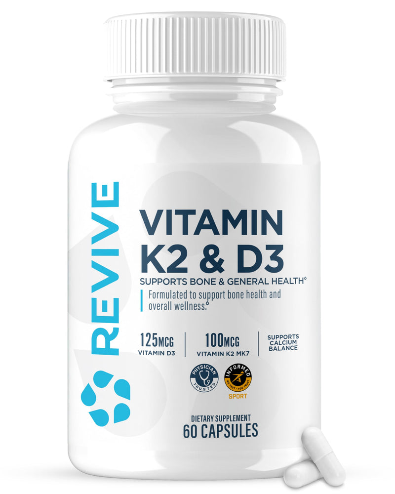 REVIVE MD Vitamin D3 & K2 Supplement for Women & Men, 5000 IU - Physician Formulated K2 & D3 Vitamin Supplement Supports Bone Health & Muscle Strength - Immune & Cardiovascular Support (60 Servings)