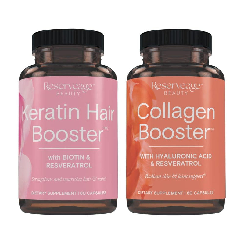 Reserveage Ultra Collagen Booster & Keratin Hair Booster - Features Dermaval, Biotin & Resveratrol - Support Hair & Skin - 60 Ultra Collagen Capsules, 60 Keratin Capsules 60 Count (Pack of 2)