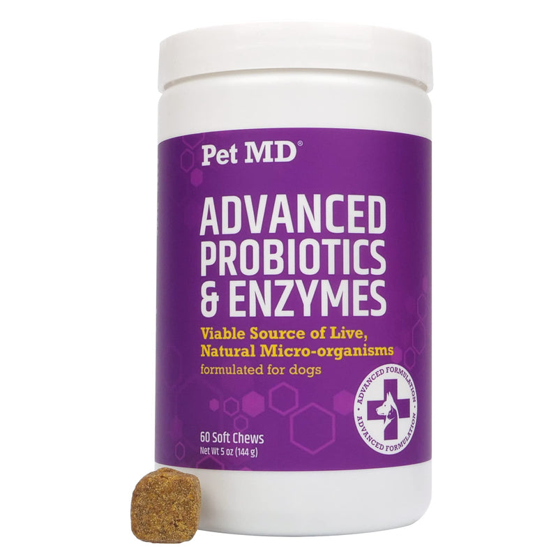 Pet MD Probiotics & Enzymes for Dogs - Gut Health Chews with Prebiotics - Digestive Aid for Dogs with Upset Stomach, Diarrhea, Constipation, or Gas - Functional Probiotics for Dogs - 60 ct - PawsPlanet Australia
