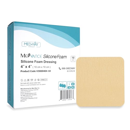 MedVance Silicone Adhesive Foam Dressing Without Border, 4"x4", Box of 10 4"x4" 10 Pack
