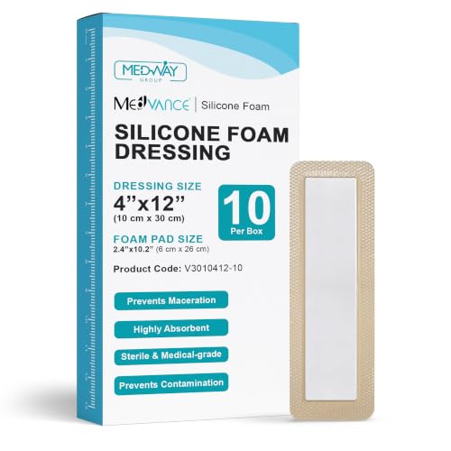 MedVance Silicone Foam Adhesive Dressing with Border, 4"x12", Box of 10 4"x12"